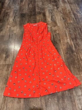 Boden Bright Red Sleeveless Button-Front Midi Dress with Mini Shoe Print